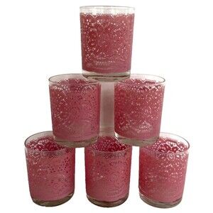 Set of 6 MCM Barware Highball Glasses Pink Lace TasteSetter Vintage Retro RARE